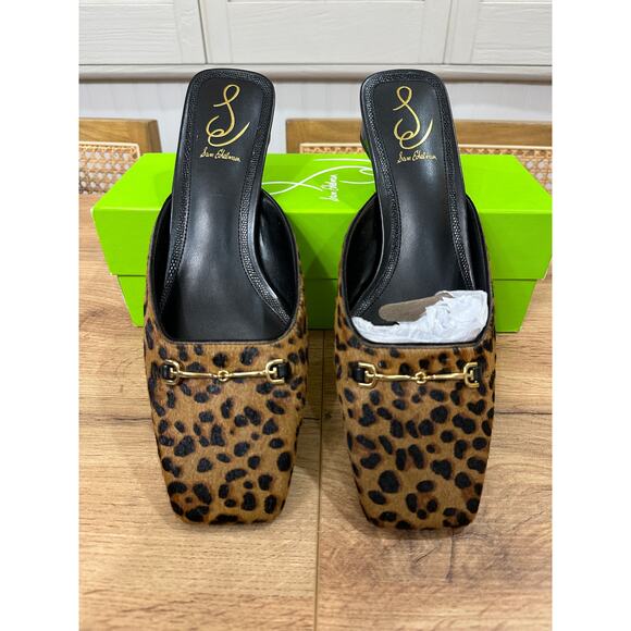 Sam Edelman Ollie Square Toe Bit Mule Flat Granda Tan Leopard Size 9.5 NIB Sleek - Picture 2 of 13